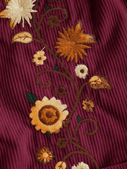 ROMWE Hippie Women's Vacation Casual Floral Embroidered Shorts Burgundy