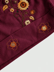 ROMWE Hippie Women's Vacation Casual Floral Embroidered Shorts Burgundy