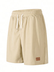 Men's Solid Color Drawstring Shorts With Pockets, Summer Casual Shorts Khaki