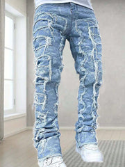 Men's Distressed Slim Fit Casual Jeans Blue
