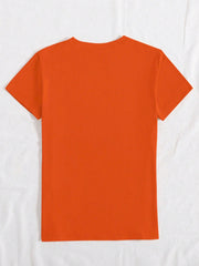 INAWLY Floral Print Short Sleeve Casual T-Shirt, Women Round Neck Pullover Flower Pattern Top Graphic Tees Women Tops Orange