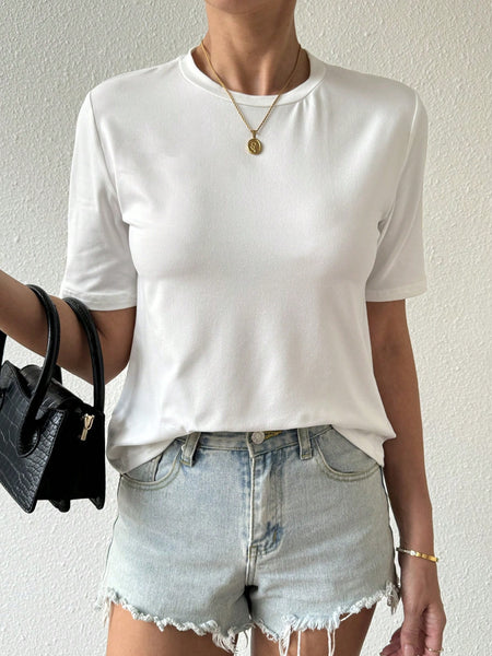 SHEIN ChicEase Women Solid Color Simple Daily T-Shirt White
