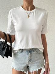 SHEIN ChicEase Women Solid Color Simple Daily T-Shirt White
