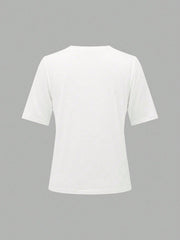 SHEIN ChicEase Women Solid Color Simple Daily T-Shirt White
