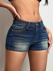 Jeanoix Women Distressed Denim Shorts Dark Wash