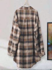 Women's Casual Long Sleeved Checkered Shirt, Autumn Yellow