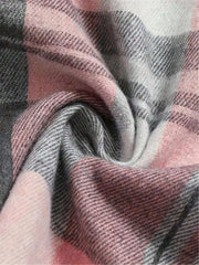 Plaid Button-Down Long Sleeve Casual Shirt With Pockets,Long Sleeve Tops Pink