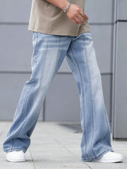 1pc Men Casual Light Washed Flare Leg Denim Jeans Light Wash