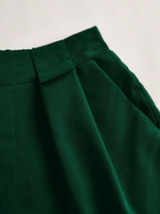 SHEIN VaVaLuxe Women Plain Pleated Pockets Straight Leg Shorts Dark Green