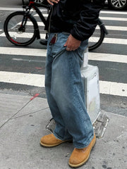 Men's Retro Loose Fit Jeans, Versatile Casual, Suitable For All Seasons Blue