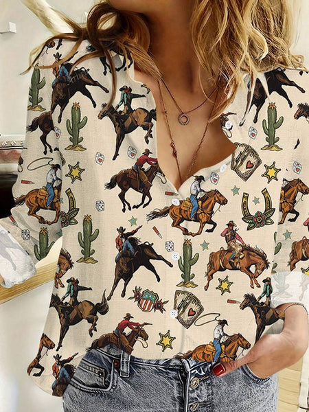 New Casual Floral Print Button-Up Shirt For Women Color