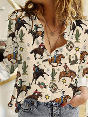 New Casual Floral Print Button-Up Shirt For Women Color