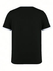 SHEIN LUNE Women's Summer Color-Blocked Round Neck Short Sleeve Casual T-Shirt Graphic Tees Women Tops Black