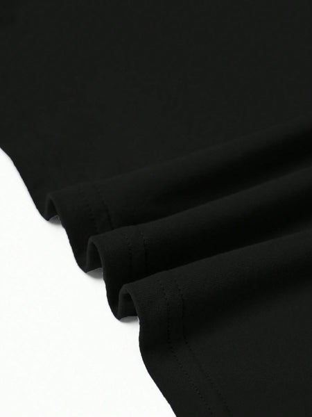 SHEIN LUNE Women's Summer Color-Blocked Round Neck Short Sleeve Casual T-Shirt Graphic Tees Women Tops Black