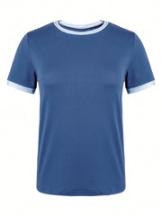 EMERY ROSE Women's Contrast Binding T-Shirt Graphic Tees Women Tops Blue