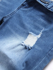 Men's Fashionable Casual Distressed Washed Skinny Fit Jeans Blue