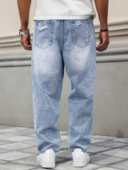 Manfinity EMRG Men's Loose Fit Ripped Washed Denim Jeans Light Wash