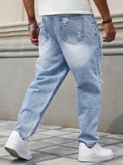 Manfinity EMRG Men's Loose Fit Ripped Washed Denim Jeans Light Wash